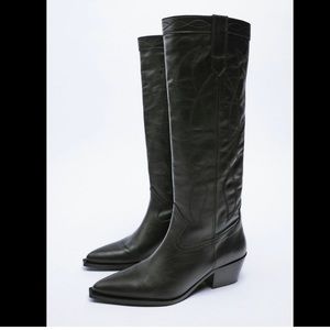 Zara leather cowboy western boots 36